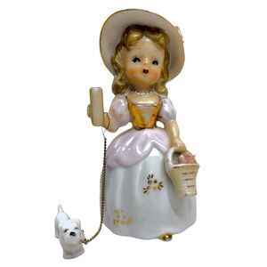 Vintage Lady Walking Dog Porcelain Figurine Handpainted Cute Fancy Made In Japan